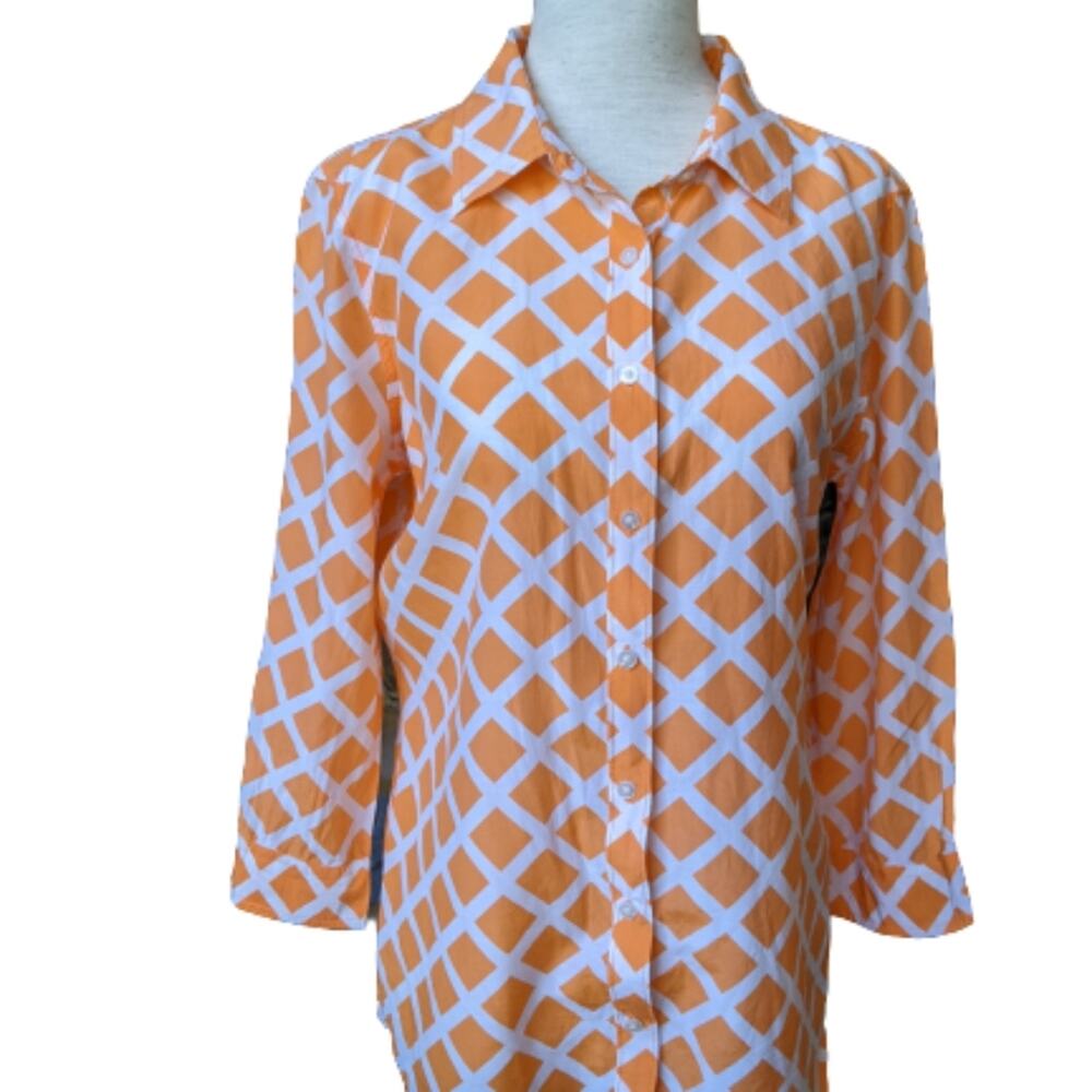 JCPENNEY Vintage Orange & White Silk Blend Top M